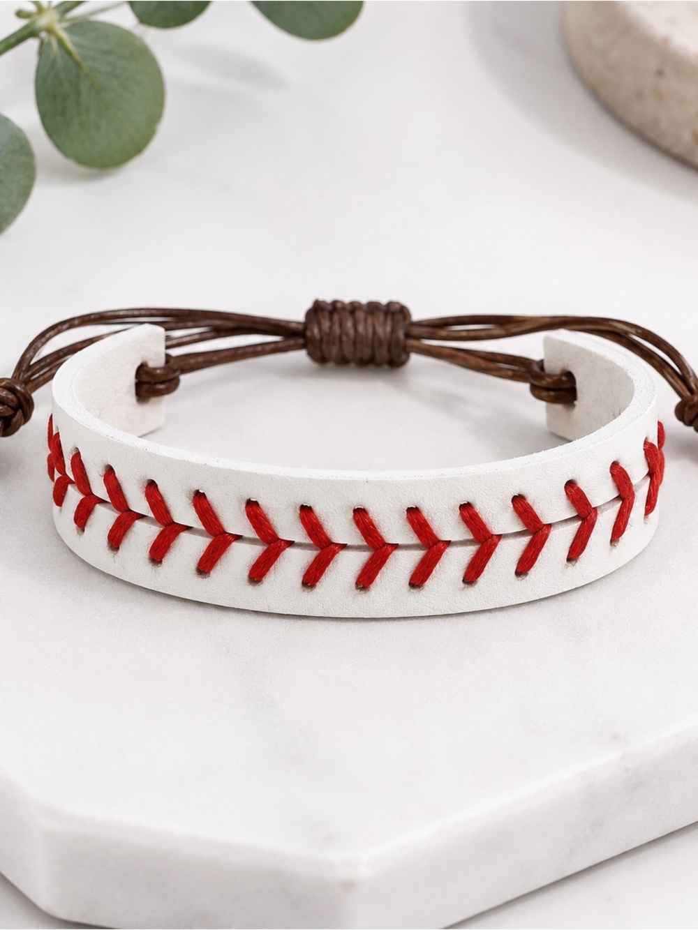 Baseball Leatherette Adjustable Bracelet - Picture 1 of 5